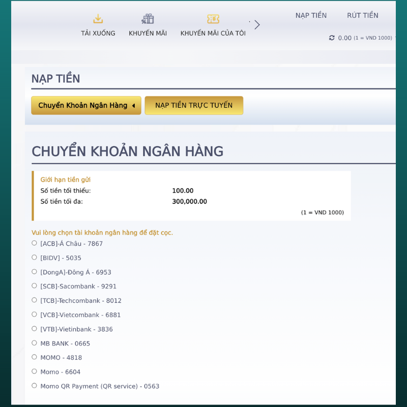Hướng dẫn cách nạp tiền tại vuabai9