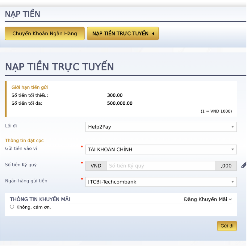 Hướng dẫn cách nạp tiền tại nhà cái vb9